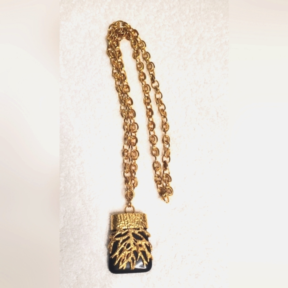 SEPTIMO by Silvia Fassardi- long necklace- 18k gold plated with a black stone.